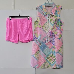 Lilly Pulitzer Sz 12 Luxletic Pastel Floral Sleeveless Zip Front Collared Dress